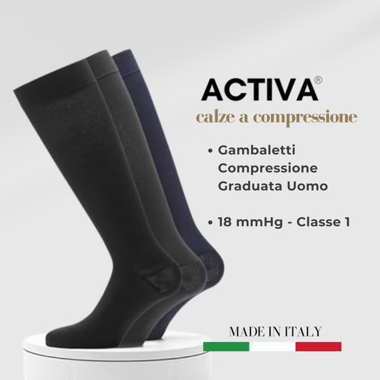 Calze Elastiche Uomo a Compressione Graduata Classe 1 - Gambaletto Contenitivo Uomo Cotone Microfibra Compressione Certificata mmHg 18