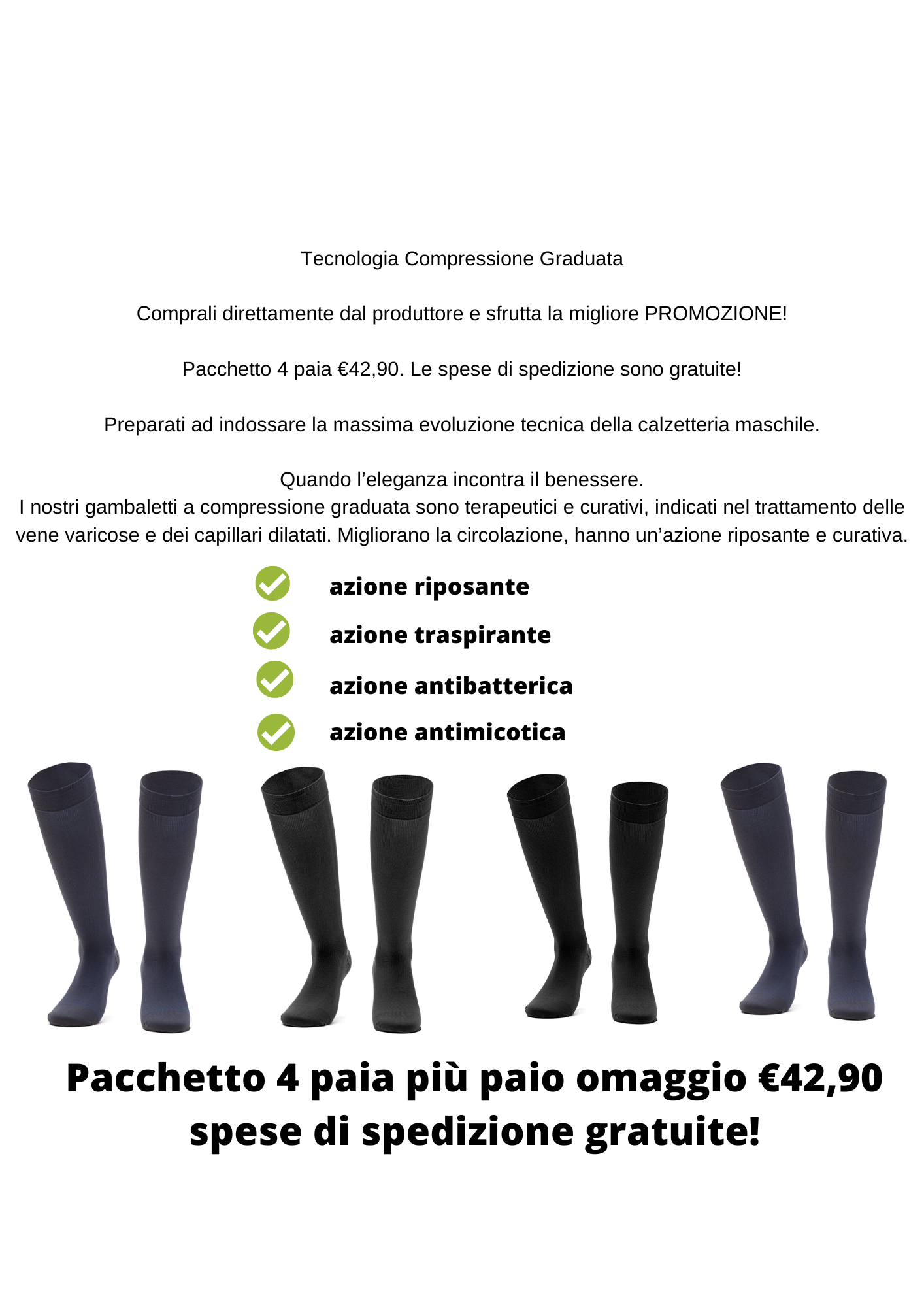 ACTIVA® Kit 4 Paia Gambaletti Uomo Compressione Graduata | Offerta Speciale + Spedizione Gratuita